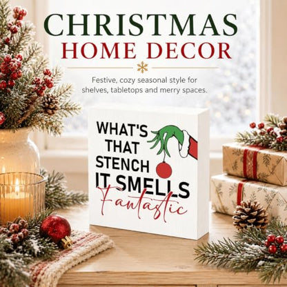 What's That Stench Sign, Funny Christmas Bathroom Wooden Box Desktop Deocr - color: Style 15