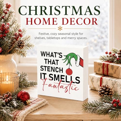 What's That Stench Sign, Funny Christmas Bathroom Wooden Box Desktop Deocr - color: Style 15