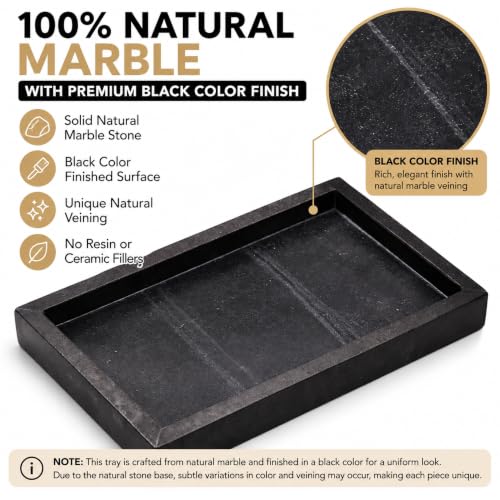 Natural Marble Tray, Black, 10" x 6", Rectangular - color: Black, size: 6" x 10" x 1.5"