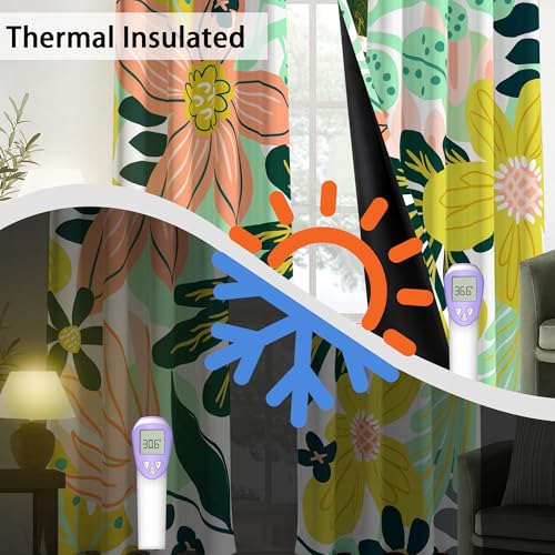 Tyrot Pink Green Botanical Blackout Curtains for Bedroom,52W x 96L,2 Panels - color: Rose Garden, size: 52"W x 96"L (Pack of 2)