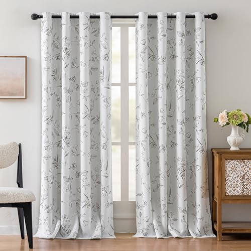 ChrisDowa 100% Grey Blackout Floral Curtains 96 Inches Long 2 Panels - color: Grey, size: 52"W x 96"L (Pack of 2)