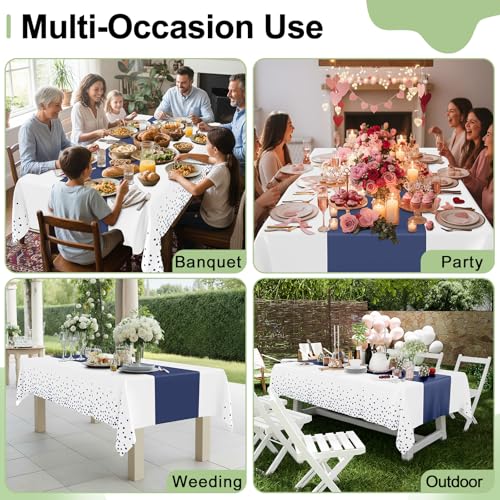 Smiry Disposable Rectangle Plastic 54 x 108 Inch Table Cloth 3 Pack - color: White and Navy