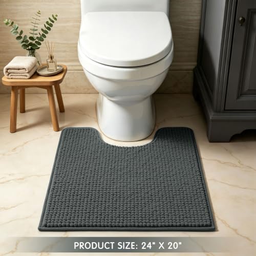 SUBRTEX 욕실 러그, U자형 셔닐 욕실 러그 61cm x 50.8cm(24인치 x 20인치) 부드럽고 짧은 플러시 욕실 매트 부드러운 샤워 매트 수분 흡수 샤워 매트 빠른 건조 세탁기 세탁 가능, 그레이 - color: 회색., size: 24" X 20" (Contour Rug)