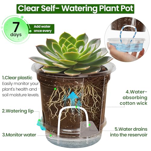 MIXC 12 Pack 5 Inch Self Watering Pots for Indoor Plants with Wicking Rope - size: 5 Inch (12 Pack)