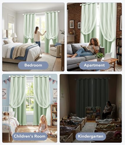100% Blackout Curtains with Sheer Overlay, Sage, 52 x 84 inch, 2 Panels - color: Sage Green, size: 52"W x 84"L (Pack of 2)