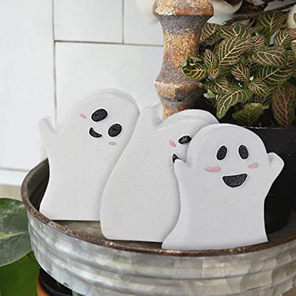 Jxueych Halloween Ghost Decor Rustic Wooden Sign Set of 3 Table Tiered Tray Decorations, Party Home Shelf Display - style: Rustic