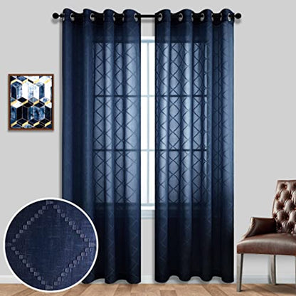 KOUFALL Navy Blue Curtains Drapes 84 Inch Length 2 Panels Set, Sheer Dark Blue Patterned Christmas Winter Curtains for Living Room Bedroom - color: Navy Blue, size: 52"W x 84"L (Pack of 2)