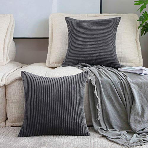 Home Brilliant Set of 2 Soft Striped Velvet Decorative Pillows Covers 16x16 inch, Cushion Covers for Couch 40x40cm, 16 x 16 Inch, Dark Grey - color: Dark Grey, size: 16" x 16" (Pack of 2)