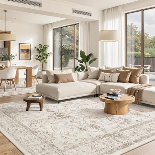 Madane 8x10 Area Rugs for Living Room, Washable Neutral Rug Brown/Ivory - color: Brown/Ivory, size: 8' x 10' (Rectangular)