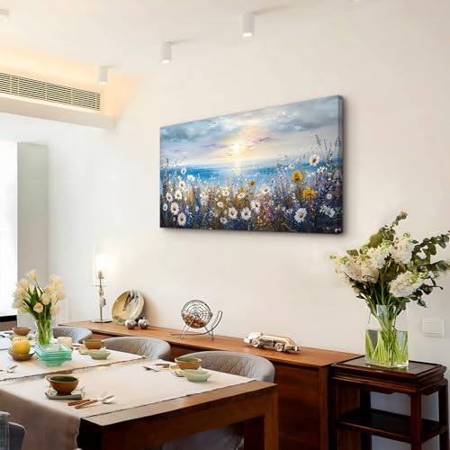 crmotu Seaside Landscape Wall Art, Beach Wildflower Sunset Large Paintings 20X40 In - color: Sunrise Seaside Flowers, size: 40"L x 20"W