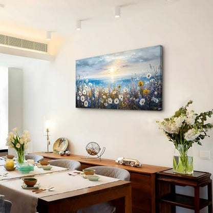 crmotu Seaside Landscape Wall Art, Beach Wildflower Sunset Large Paintings 20X40 In - color: Sunrise Seaside Flowers, size: 40"L x 20"W