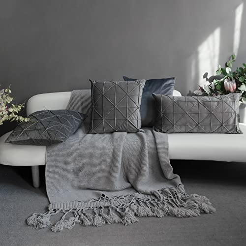 JWH Velvet Lumbar Throw Pillow, 14x24 Inches, Gray - color: Light Gray, size: 24" x 14" (Pack of 1)