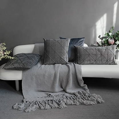 JWH Velvet Lumbar Throw Pillow, 14x24 Inches, Gray - color: Light Gray, size: 24" x 14" (Pack of 1)
