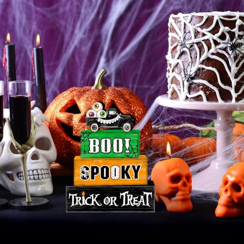 Britimes Halloween Vintage Tiered Tray Decor Set, 4 Pack, Wooden - color: Eyeball Truck