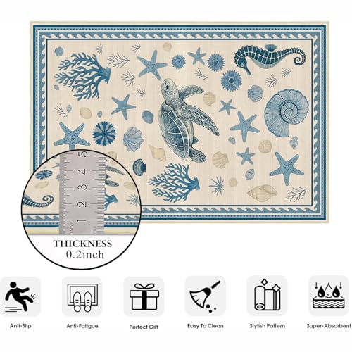 Coastal Nautical 2x6 Runner Rug for Hallway Kitchen Bedroom Sea Turtle - color: Coastal, size: 2' x 6' (Rectangular)