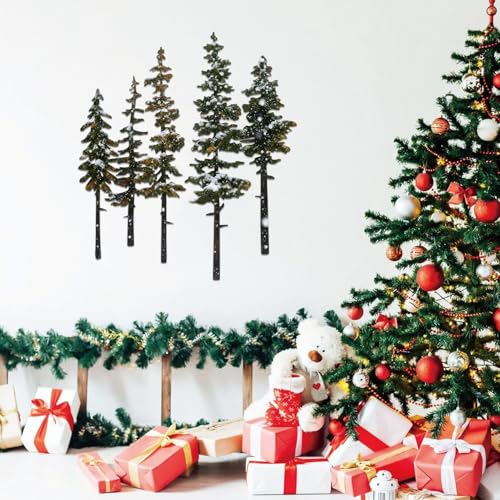 ESTART White Green Metal Pine Tree Wall Art, Metal Tree Wall Decor - color: White green