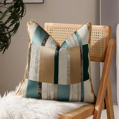 Green and Gold Geometric Jacquard Throw Pillow Covers 18x18 Inch - color: Jacquard 12