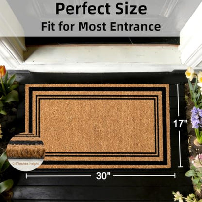Natural Coir Welcome Door Mat Outside Inside Entrance 17x30 Border - color: Border