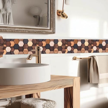IVN Wallpaper Border Peel and Stick Wall Rustic Wood Hexagon 4x196 Inch - color: Rustic Wood Hexagon