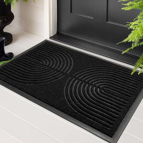 RORA Front Door Mat Outside Entrance, Indoor Welcome Doormat 29.5x17 | Black Heavy Duty Door Mats, Absorbent, Dirt Trapper with Non-Slip Rubber Backing, Waterproof Outdoor Mat for entryway, patio - color: Black, size: 29.5x17 inch