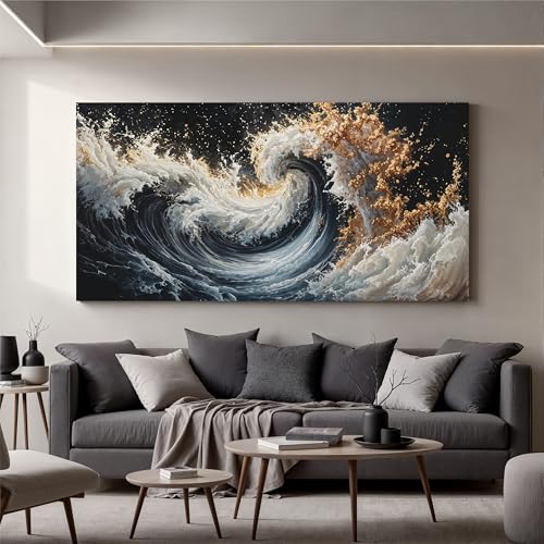 YISXINOAG Blue Gold Ocean Wall Art Coastal Abstract Painting Canvas 29"X58" - color: blue gold, size: 58"L x 29"W