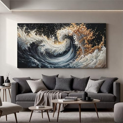 YISXINOAG Blue Gold Ocean Wall Art Coastal Abstract Painting Canvas 29"X58" - color: blue gold, size: 58"L x 29"W
