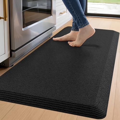 DEXI Anti Fatigue Kitchen Mat Cushioned, 20x47 Waterproof Runner Rug Black - color: Black, size: 47"L x 20"W x 0.9"Th