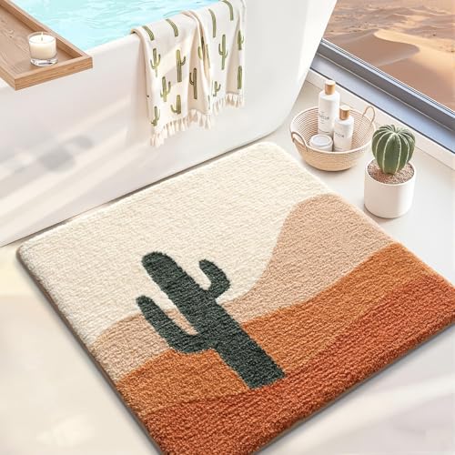 LUMI Square Cactus Bathroom Rug 32x32 Soft Absorbent Bath Mat, Non Slip - color: Cactus Sand, size: 32"x32"