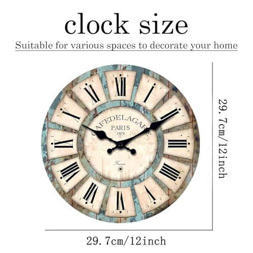 Rustic Wood Silent Wall Clocks Battery Operated 12 Inch - color: Blue1, size: 12 Inch