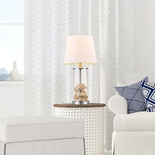 Globe Electric 67155 Maya 21" Fillable Table Lamp, Clear Glass and Steel Base, White Fabric Shade - color: Steel, Clear