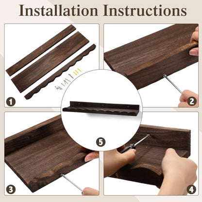Suzile 2 Pcs Scalloped Floating Wall Shelves,23",Dark Brown - color: Carbonized Brown, size: 23"