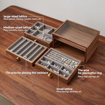 Black Walnut Jewelry Organizer, 3 Layer - size: 3 Layer