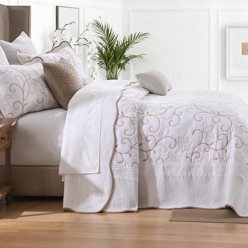100% Cotton Oversized Bedspread Quilt Coverlet Set, 120"x120" - color: White/Beige-gold, size: King/Cal King(120"x120")