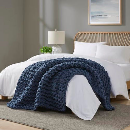 Madison Park Chenille Chunky Knit Throw Blanket, 50 x 60, Navy Blue - color: Navy Blue