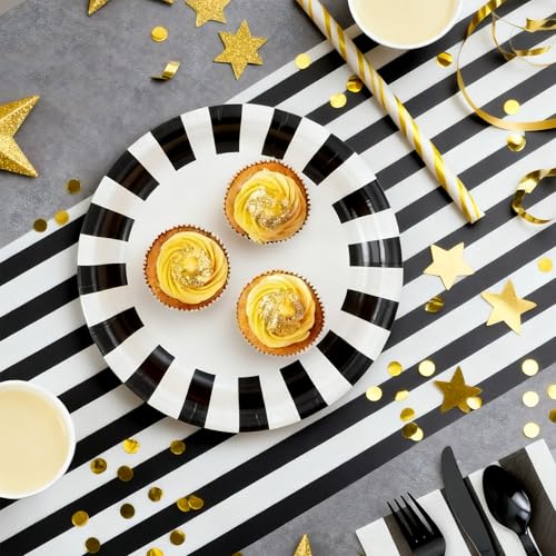 AmazingSpark Striped Table Runner Roll,Black,25' Long X 16" Wide - color: Black, size: 25' Long X 16" Wide