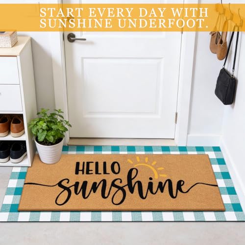 Tinideya 2 Pcs Large Hello Sunshine Layered Doormat Summer Front Door Mat - color: Blue, style: Sunshine