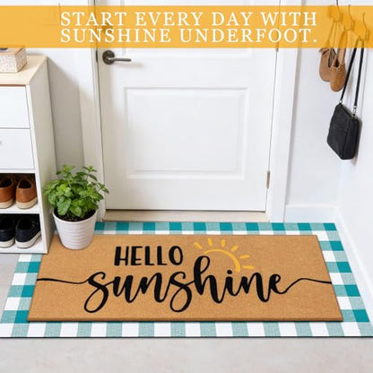 Tinideya 2 Pcs Large Hello Sunshine Layered Doormat Summer Front Door Mat - color: Blue, style: Sunshine