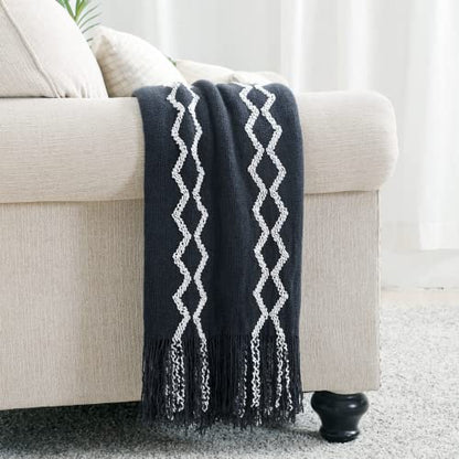 BOURINA Knitted Throw Blanket Boho Chenille Outdoor Blanket,Navy 50x60Inch - color: A-navy, size: 50"×60"