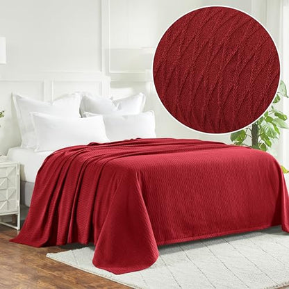 Superior Cotton Blanket, Lightweight, Breathable Bedding, Throw, Burgundy - color: Burgundy, size: Throw