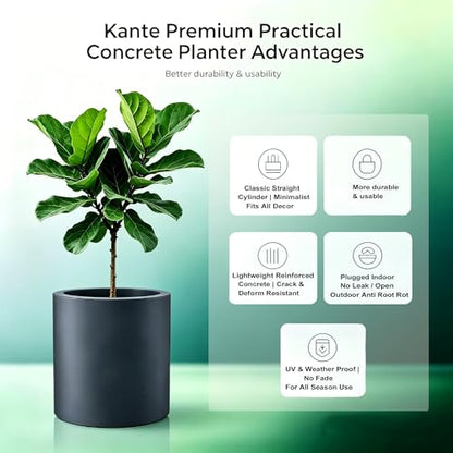 Kante Small Round Cylinder Charcoal Concrete Planter 9.8" Tall, Outdoor - color: Charcoal, size: 9.8" Dia
