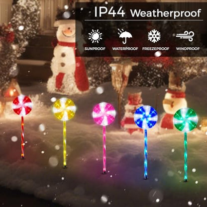 BRIGHTDECK 10 Pack Solar Christmas Pathway Lights, Multi Lollipop Stakes - color: Multicolor, size: 10Pack