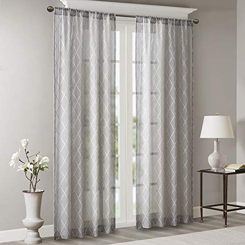 Madison Park Embroidered Diamond Irina Sheer Curtain, 50x84 Grey - color: Grey, size: 50"W x 84"L (Pack of 1)