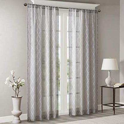 Madison Park Embroidered Diamond Irina Sheer Curtain, 50x84 Grey - color: Grey, size: 50"W x 84"L (Pack of 1)