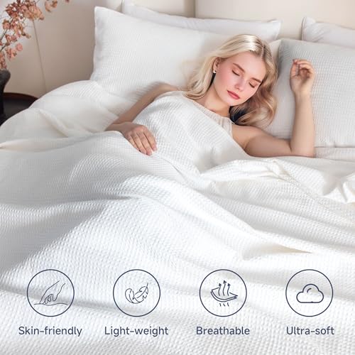Simple&Opulence 100% Cotton Waffle Weave Throw Blanket 50"x60", White - color: White, size: Throw(50"X60")