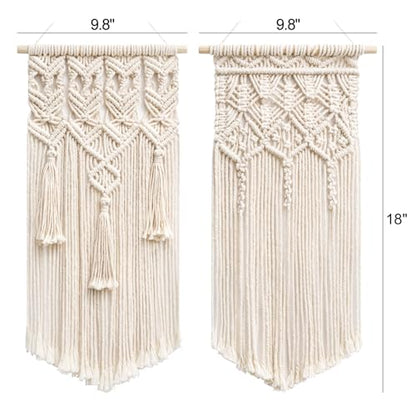 Mkono 2 Pcs Macrame Wall Hanging, Boho Woven Chic Tapestry Decor, Ivory - size: Small