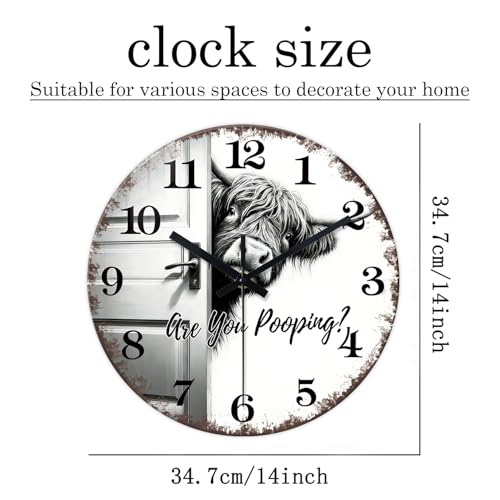 XNM 14 Inch Highland Cow Glass Wall Clocks Battery Operated - color: Black3, size: 14 Inch