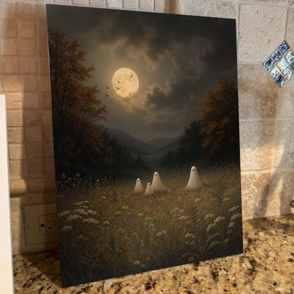 Halloween Wall Art Decor Ghost Family Moonlight Canvas Print Framed - color: B