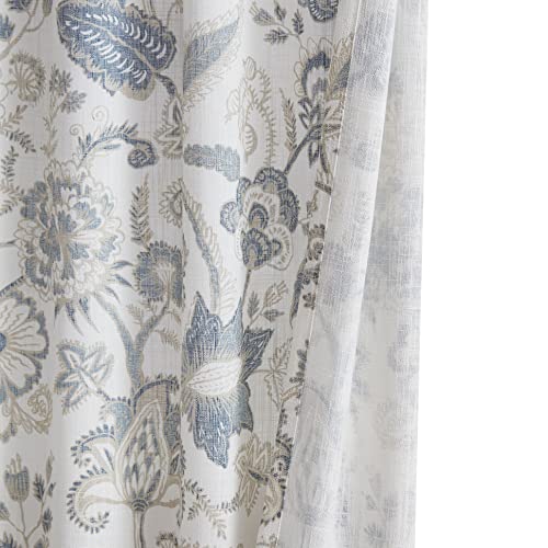 Kayne Studio Blue Grey Floral Botanical Rod Pocket Semi Sheer Curtains 95"L - color: Blue Grey, size: 52"W x 95"L (Pack of 2)
