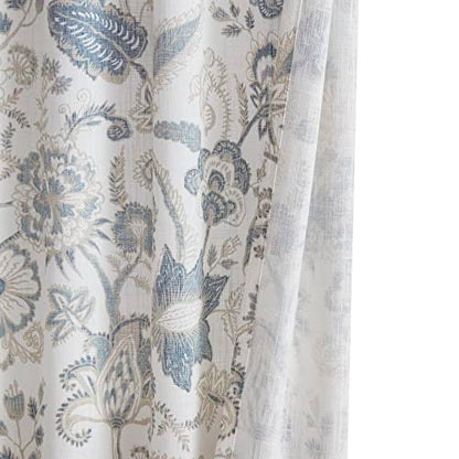 Kayne Studio Blue Grey Floral Botanical Rod Pocket Semi Sheer Curtains 95"L - color: Blue Grey, size: 52"W x 95"L (Pack of 2)
