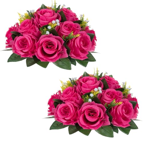 NUPTIO Flower Ball for Table Centerpieces: Hot Pink Artificial Rose - color: Hot Pink, size: 2 Pcs